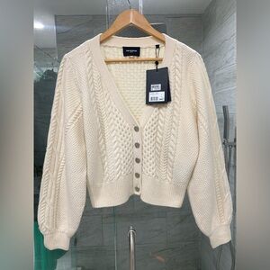 The KOOPLES $295 NWT White WoolCable Knit Cardigan S.